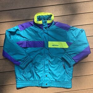 Vintage Nevica Ski Jacket FS 18 MC Mens 44m Retro Blue Green Purple USA size 14